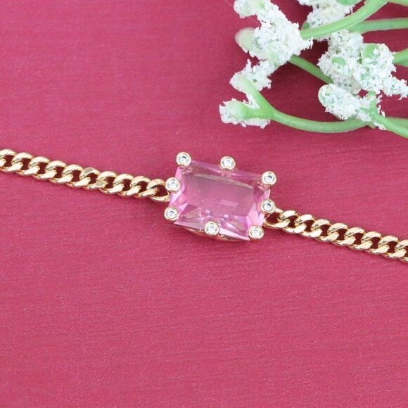 " Elegant Pink Crystal Rose Gold Bracelet with Adjustable Chain, XPBL0796 - Picture 1 of 12